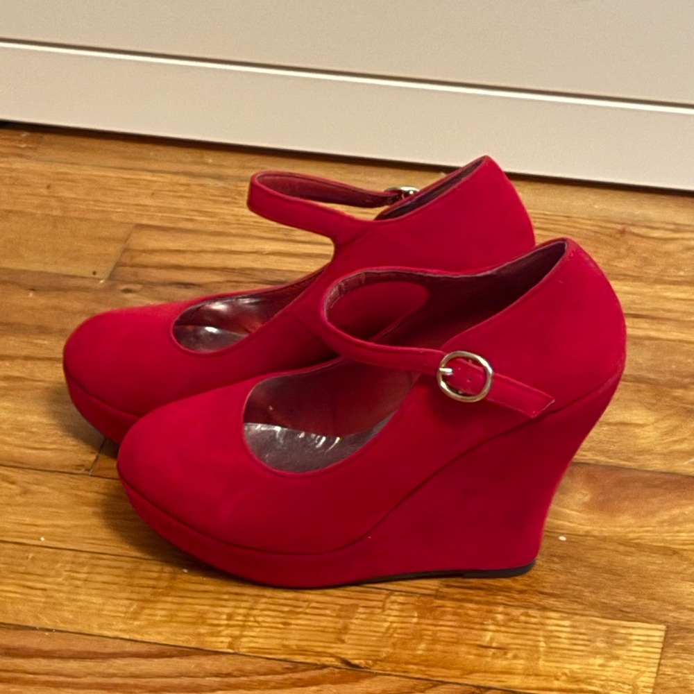 Red Mary Jane Wedges